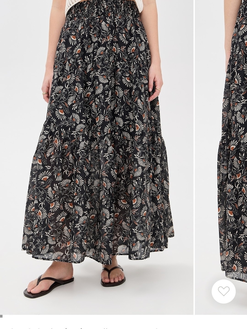 Rails Black Floral Tiered Maxi Skirt with Cream and Brown Accents